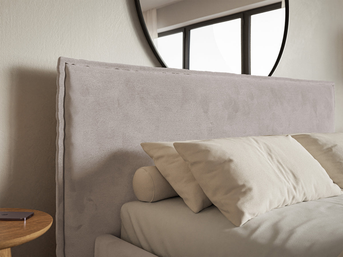Gepolstertes Bett 160x200 cm Softie mit Stauraum, grau-brauner wasserabweisender Samt, Metallrahmen
