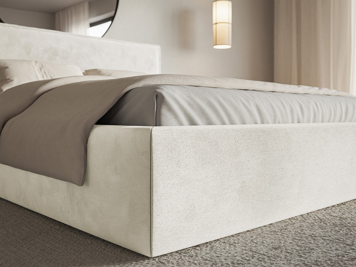 Lit tapissé 180x200 cm Softie velours hydrofuge gris beige