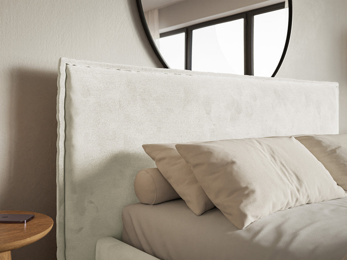 Lit tapissé 180x200 cm Softie velours hydrofuge gris beige