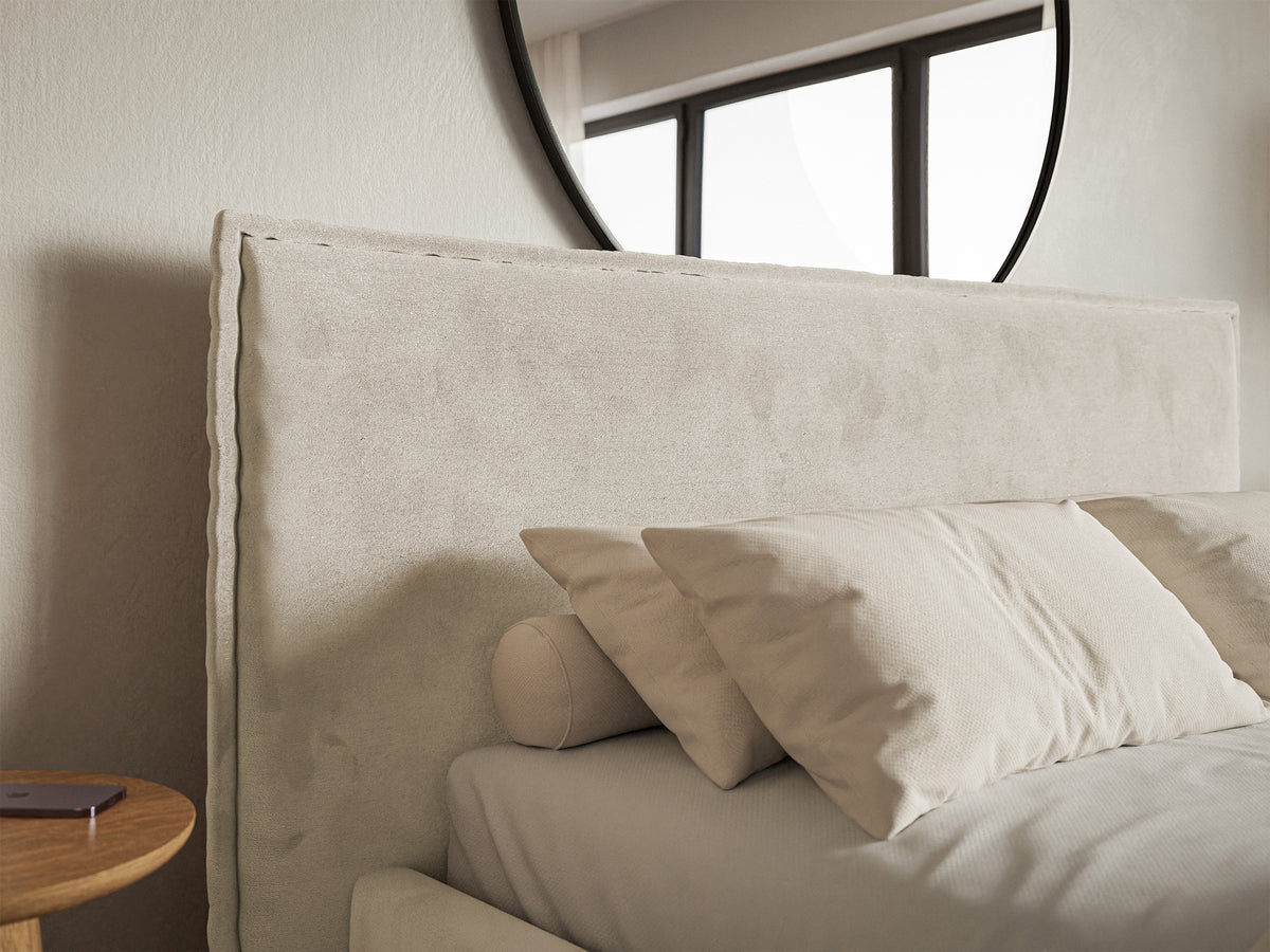 Polsterbett 180x200 cm Softie mit Stauraum, beige, wasserabweisender Samt, Metallrahmen