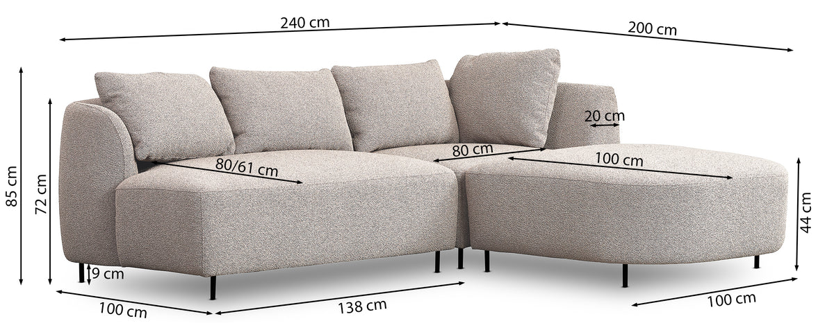 Modulares Ecksofa Lanomi L-förmig, linksseitig, grau-beiges Bouclé