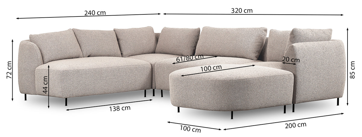 Modulares Ecksofa Lanomi U-förmig, rechtsseitig, grau Bouclé