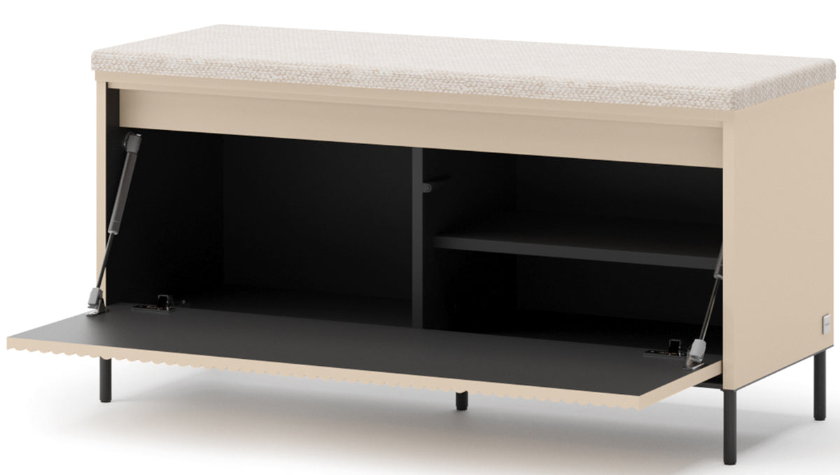 Schuhschrank Trend mit Sitzbank und Beleuchtung, 101 cm, gerillte Front, sandbeige / schwarz