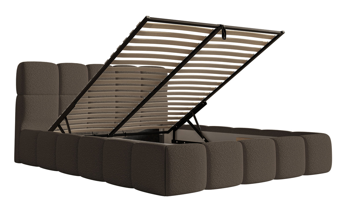 Gepolstertes Bett 180x200 cm Cloudy mit Stauraum, braunes Bouclé