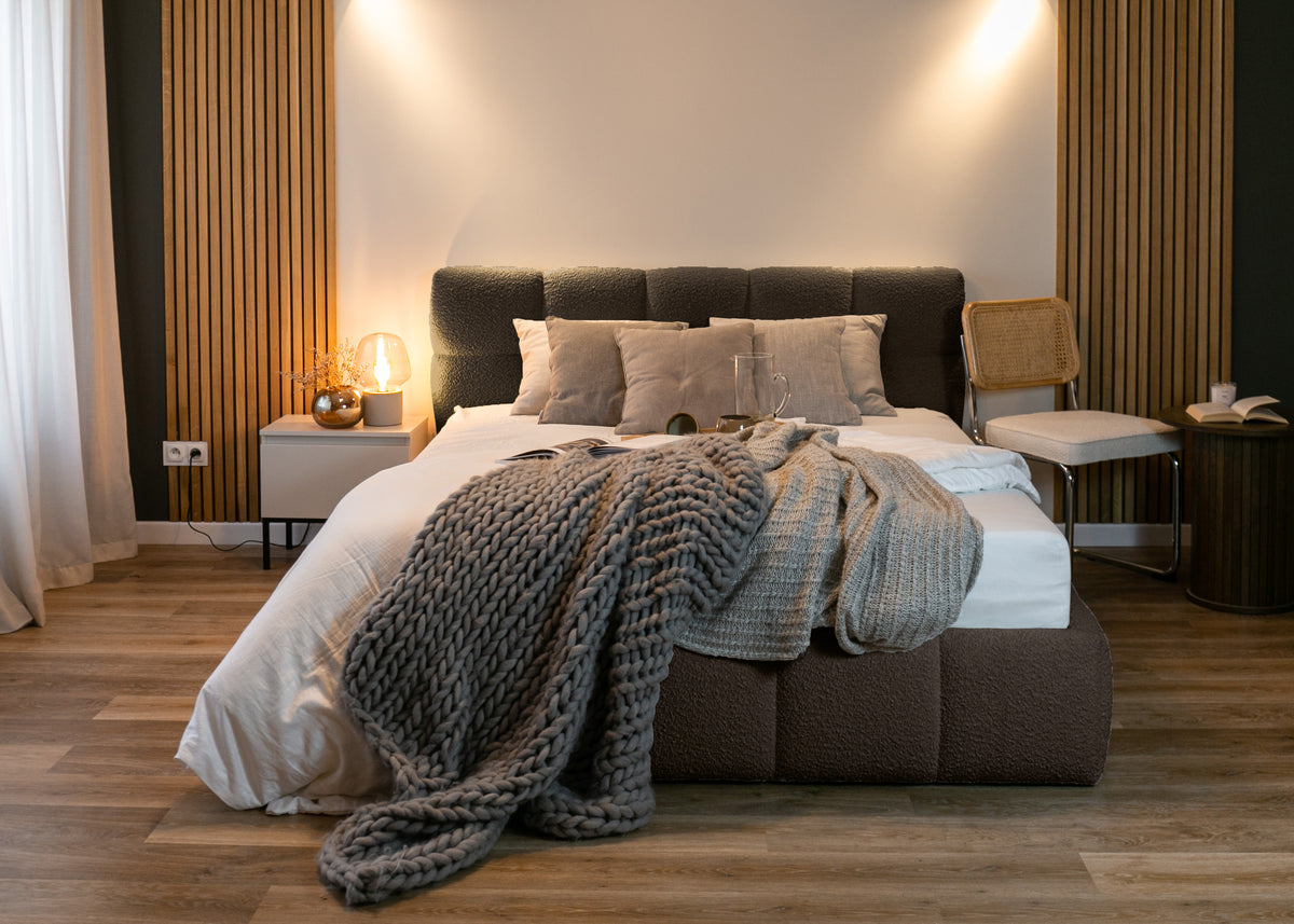 Lit tapissé 140x200 cm Cloudy bouclé marron