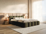 Lit rembourré 180x200 cm Cloudy Low bouclé vert olive avec cadre en bois