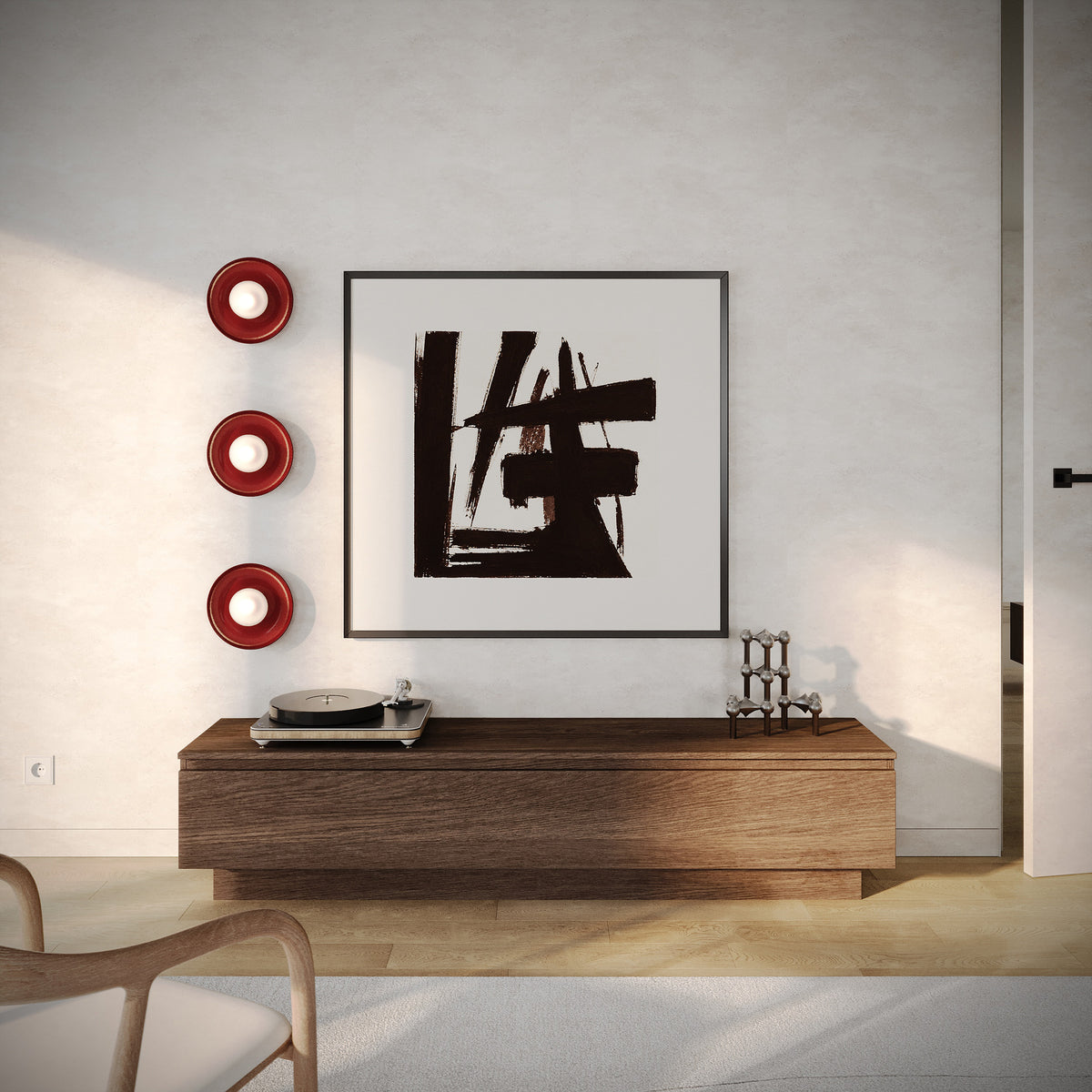 Meuble TV sur pied Lemmi avec abattant 175 cm chêne dunin