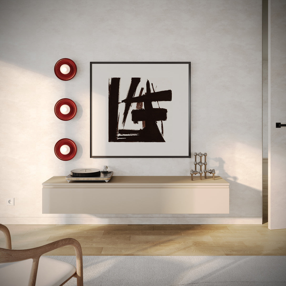 Meuble TV suspendu Lemmi avec abattant 175 cm cachemire