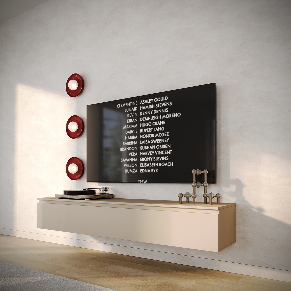 Meuble TV suspendu Lemmi avec abattant 175 cm cachemire
