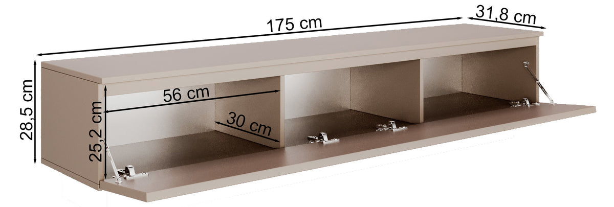 Meuble TV suspendu Lemmi avec abattant 175 cm cachemire