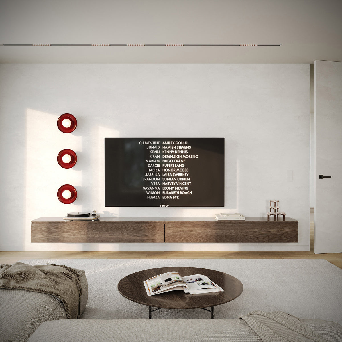 Meuble TV suspendu Lemmi avec deux abattants 350 cm chêne dunin