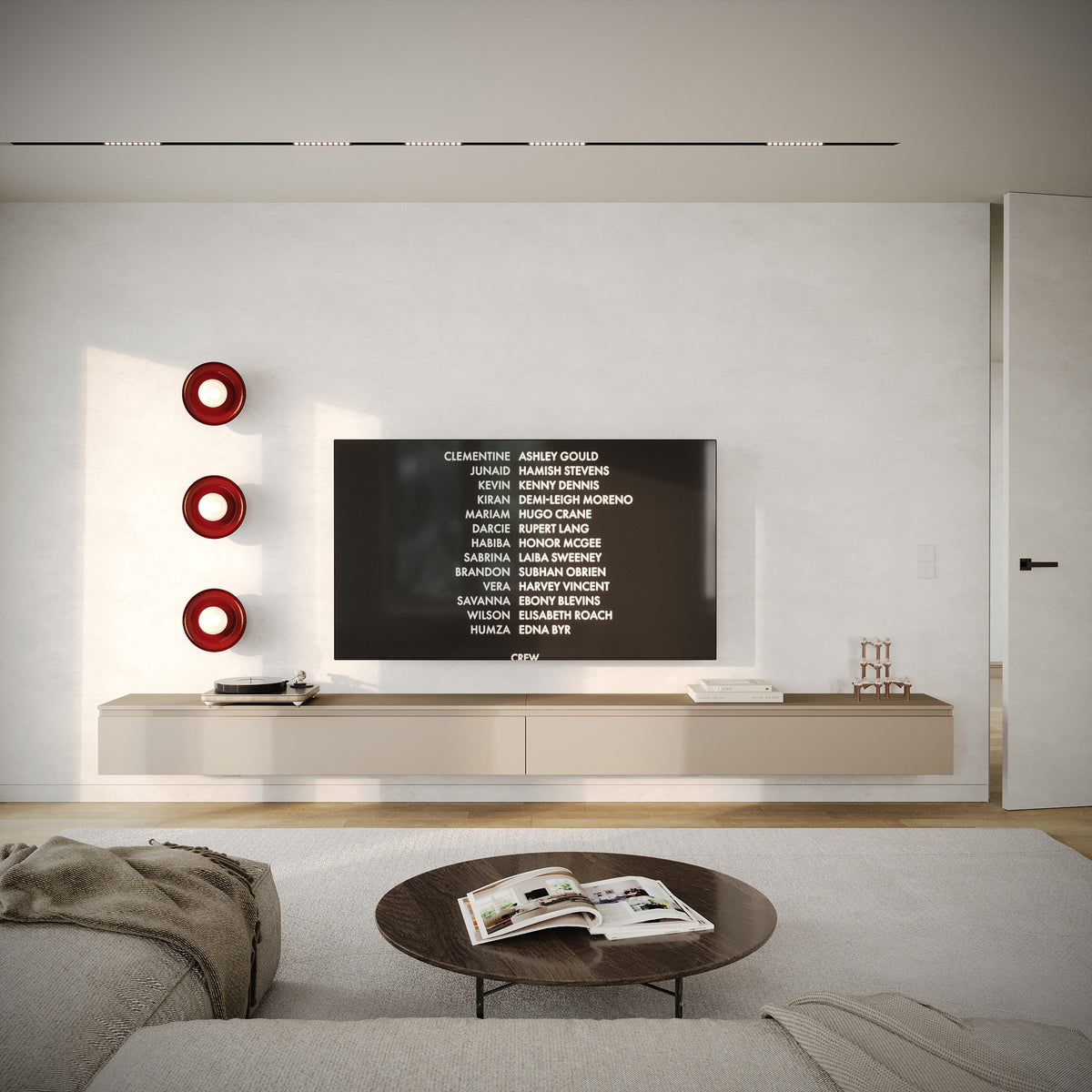 Meuble TV mural Lemmi avec deux portes battantes 350 cm cachemire