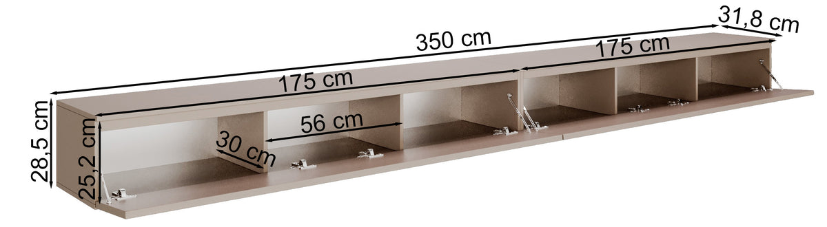 Hängende TV-Kommode Lemmi mit zwei Klappen 350 cm Dunin Eiche