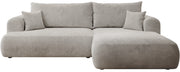 Canapé d'angle droit convertible Ovo Cord en velours côtelé gris beige avec rangement