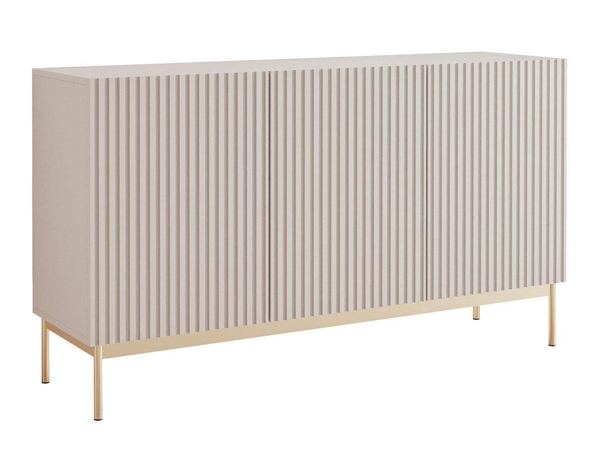 Drehtür-Kommode Linearis mit LED-Beleuchtung, 138 cm, Kaschmirfarben auf goldenen Beinen