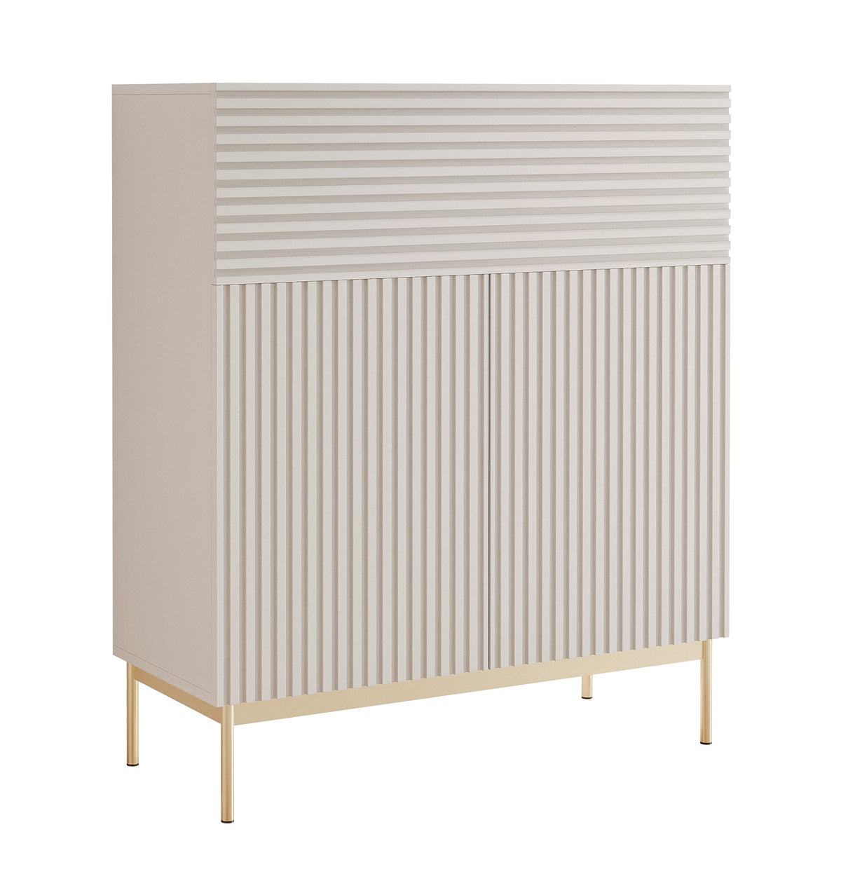 Commode deux portes Linearis avec compartiment basculant et éclairage LED 92 cm cachemire sur pieds dorés