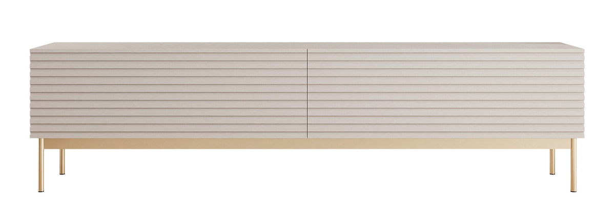 TV-Schrank Linearis mit zwei klappbaren Fächern und LED-Beleuchtung, 175 cm, Kaschmir auf goldenen Füßen