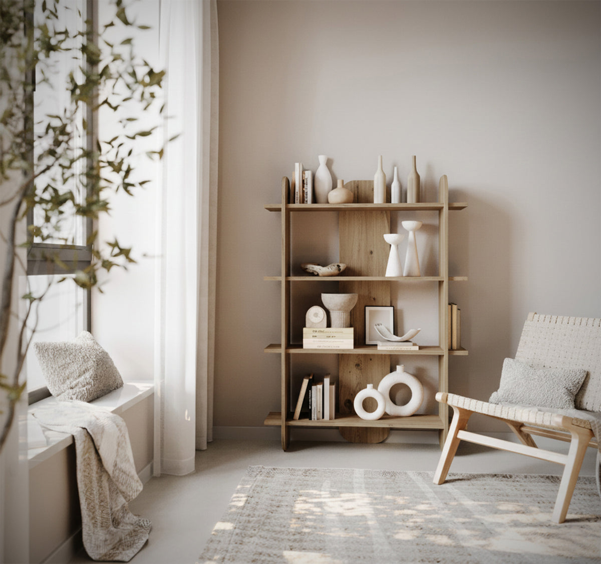 Étagère Livio à quatre étagères 107 cm Chêne Evoke