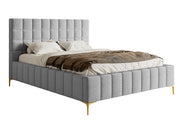 Lit tapissé 140x200 cm Szejlo avec rangement, cadre métallique, chenille gris clair