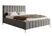 Lit tapissé 180x200 cm Szejlo avec rangement cadre métallique gris chiné