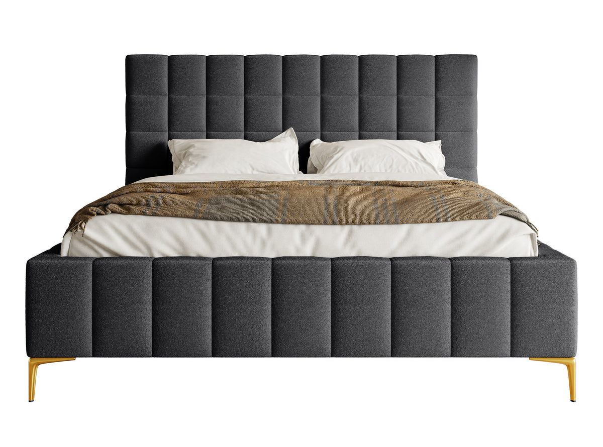 Gepolstertes Bett 160x200 cm Szejlo mit Stauraum, Metallrahmen, dunkelgrauer Chenille-Stoff