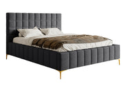Gepolstertes Bett 160x200 cm Szejlo mit Stauraum, Metallrahmen, dunkelgrauer Chenille-Stoff