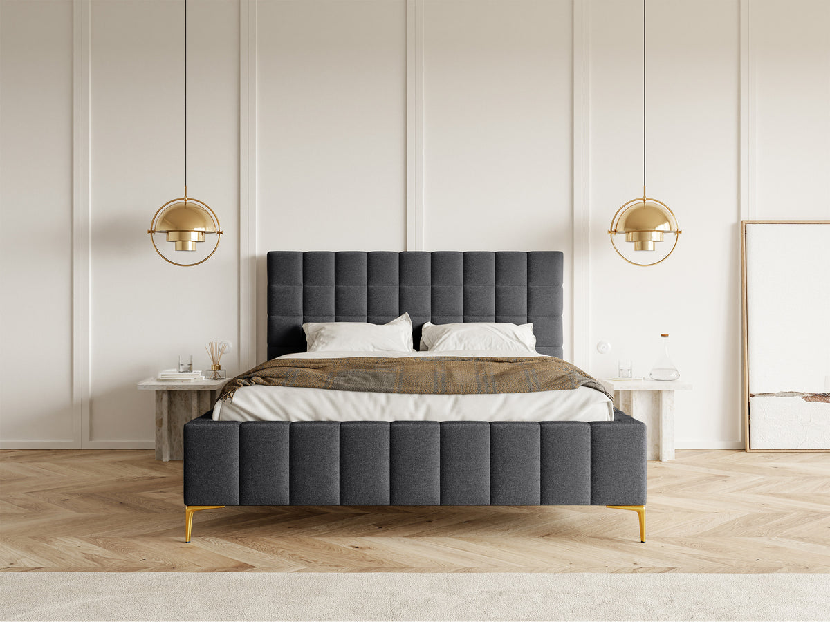 Gepolstertes Bett 160x200 cm Szejlo mit Stauraum, Metallrahmen, dunkelgrauer Chenille-Stoff