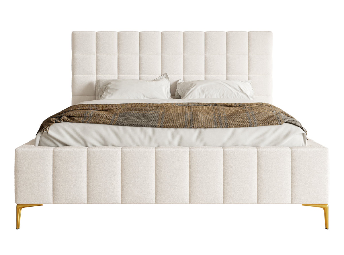 Polsterbett 180x200 cm Szejlo mit Stauraum, Metallrahmen, cremefarbenes Chenille