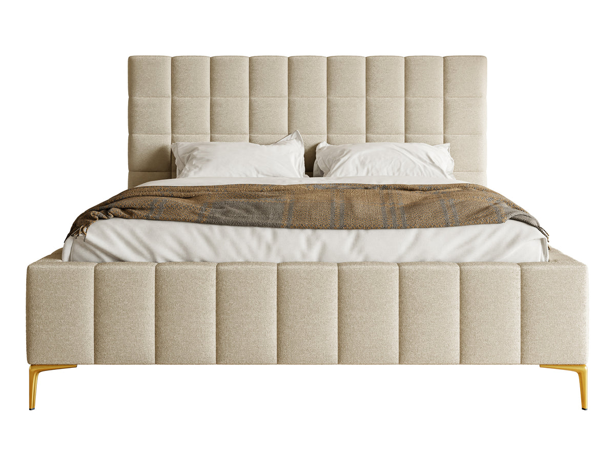 Polsterbett 140x200 cm Szejlo mit Stauraum, Metallrahmen, beige Chenille