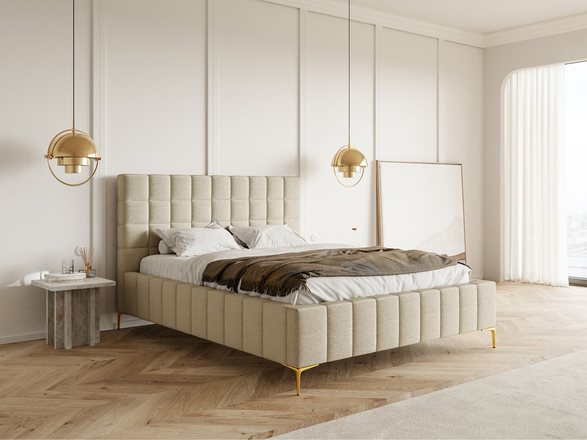 Polsterbett 140x200 cm Szejlo mit Stauraum, Metallrahmen, beige Chenille