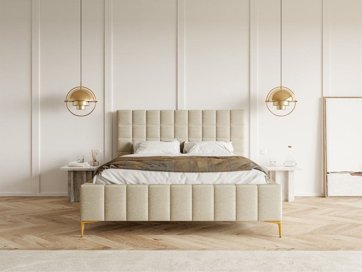 Polsterbett 140x200 cm Szejlo mit Stauraum, Metallrahmen, beige Chenille
