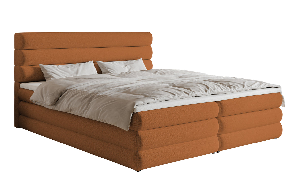 Lit continental 180x200 cm Alegre avec surmatelas et deux coffres en chenille cuivre hydrofuge