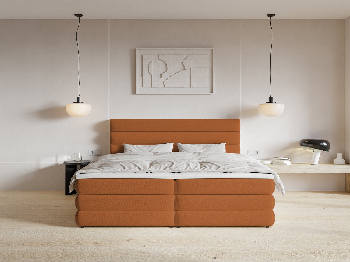 Lit continental 180x200 cm Alegre avec surmatelas et deux coffres en chenille cuivre hydrofuge