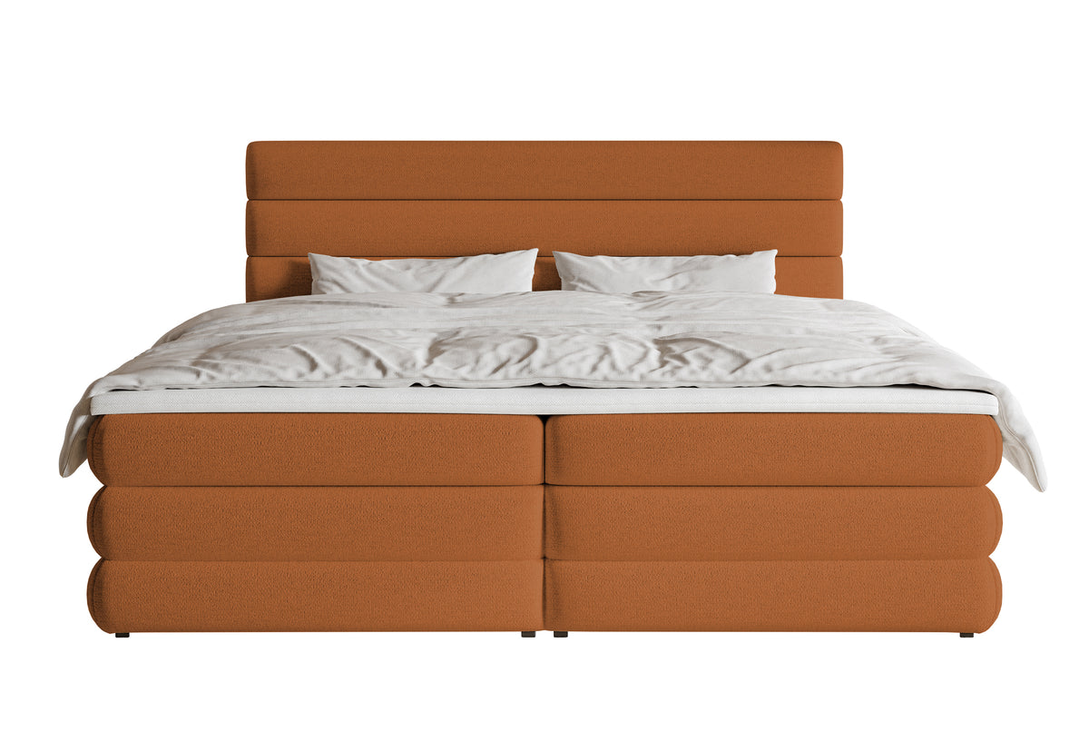 Lit continental 180x200 cm Alegre avec surmatelas et deux coffres en chenille cuivre hydrofuge