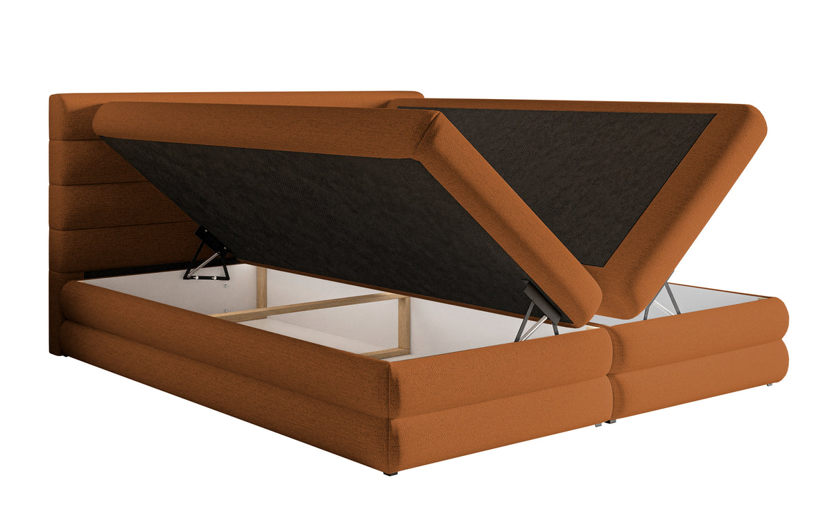 Lit continental 180x200 cm Alegre avec surmatelas et deux coffres en chenille cuivre hydrofuge