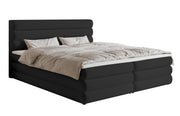 Kontinentales Bett 180x200 cm Alegre mit Topper und zwei Aufbewahrungsboxen, schwarzer hydrophober Chenillestoff