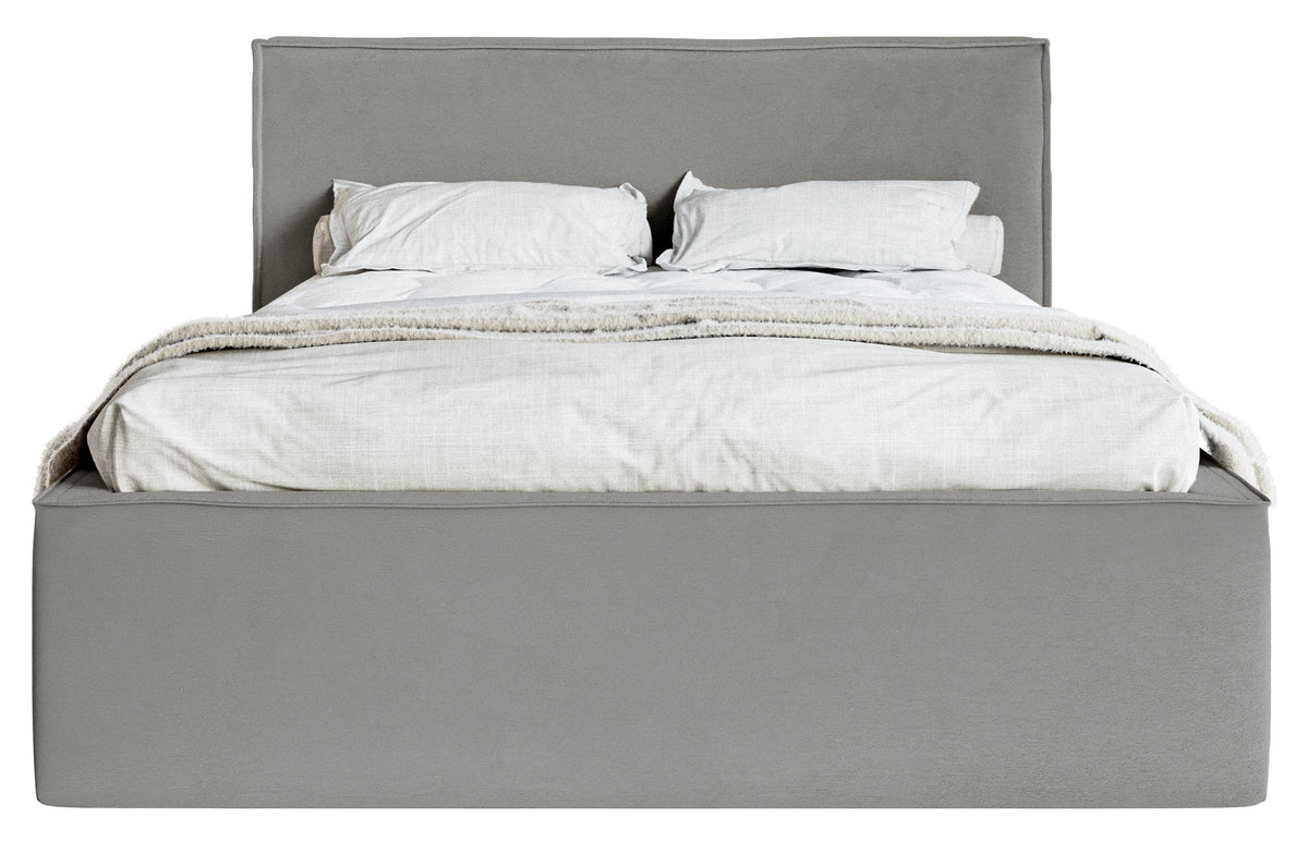 Lit tapissé 160x200 cm Lucera avec rangement, velours hydrofuge gris