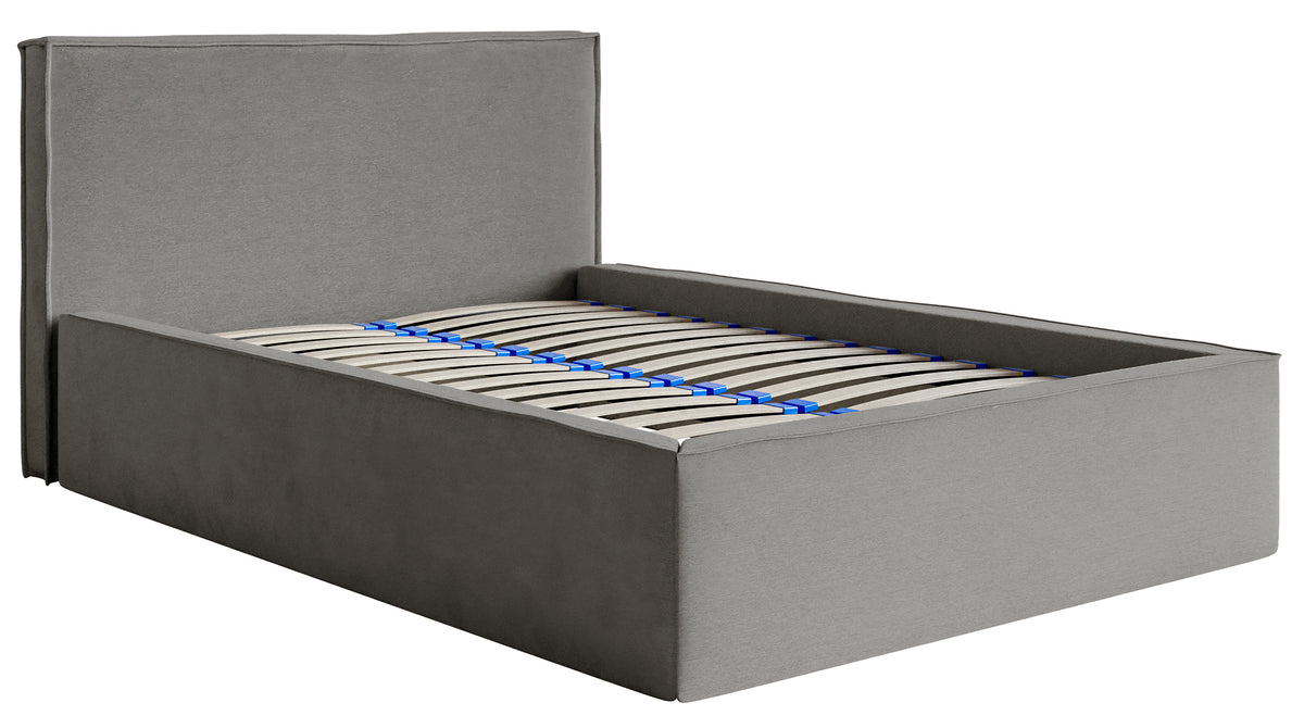 Lit tapissé 160x200 cm Lucera avec rangement, velours hydrofuge gris