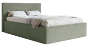 Lit tapissé 140x200 cm Lucera avec rangement, velours hydrofuge eucalyptus