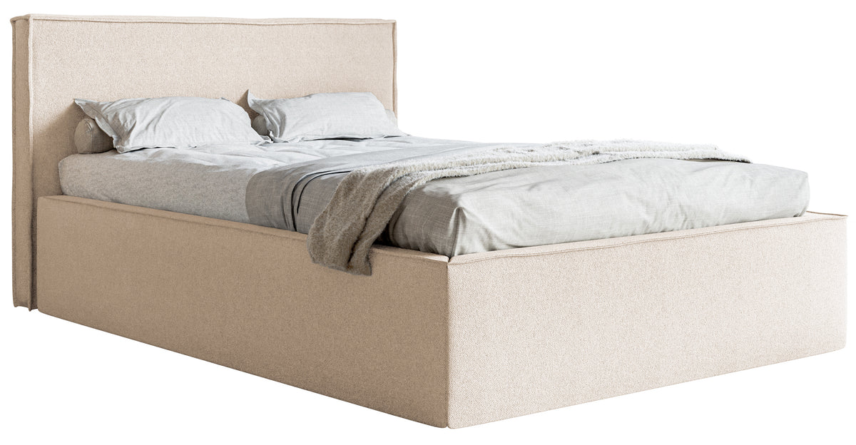 Lit tapissé 140x200 cm Lucera avec rangement en chenille beige clair