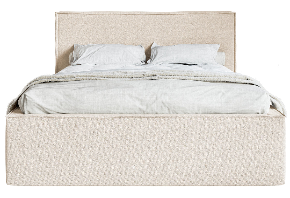 Lit tapissé 140x200 cm Lucera avec rangement en chenille beige clair