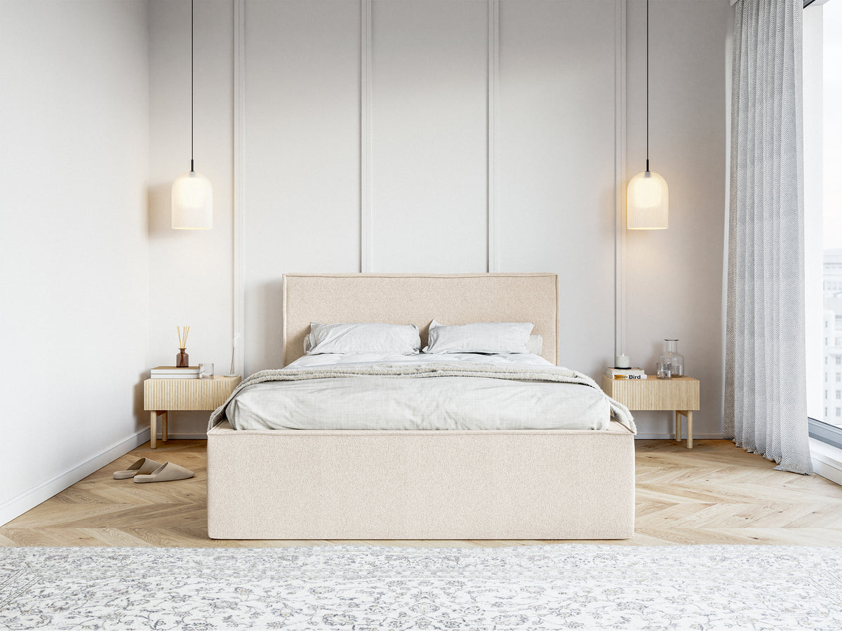 Lit tapissé 140x200 cm Lucera avec rangement en chenille beige clair