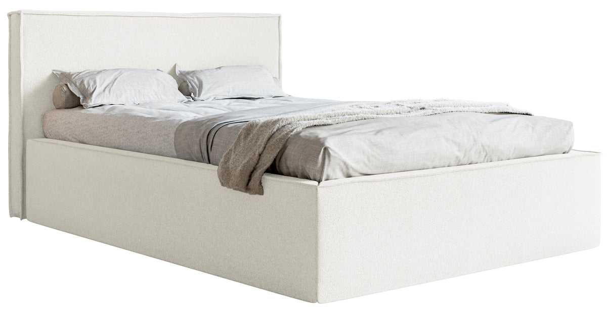 Polsterbett 140x200 cm Lucera mit Stauraum, cremefarbenes Chenille
