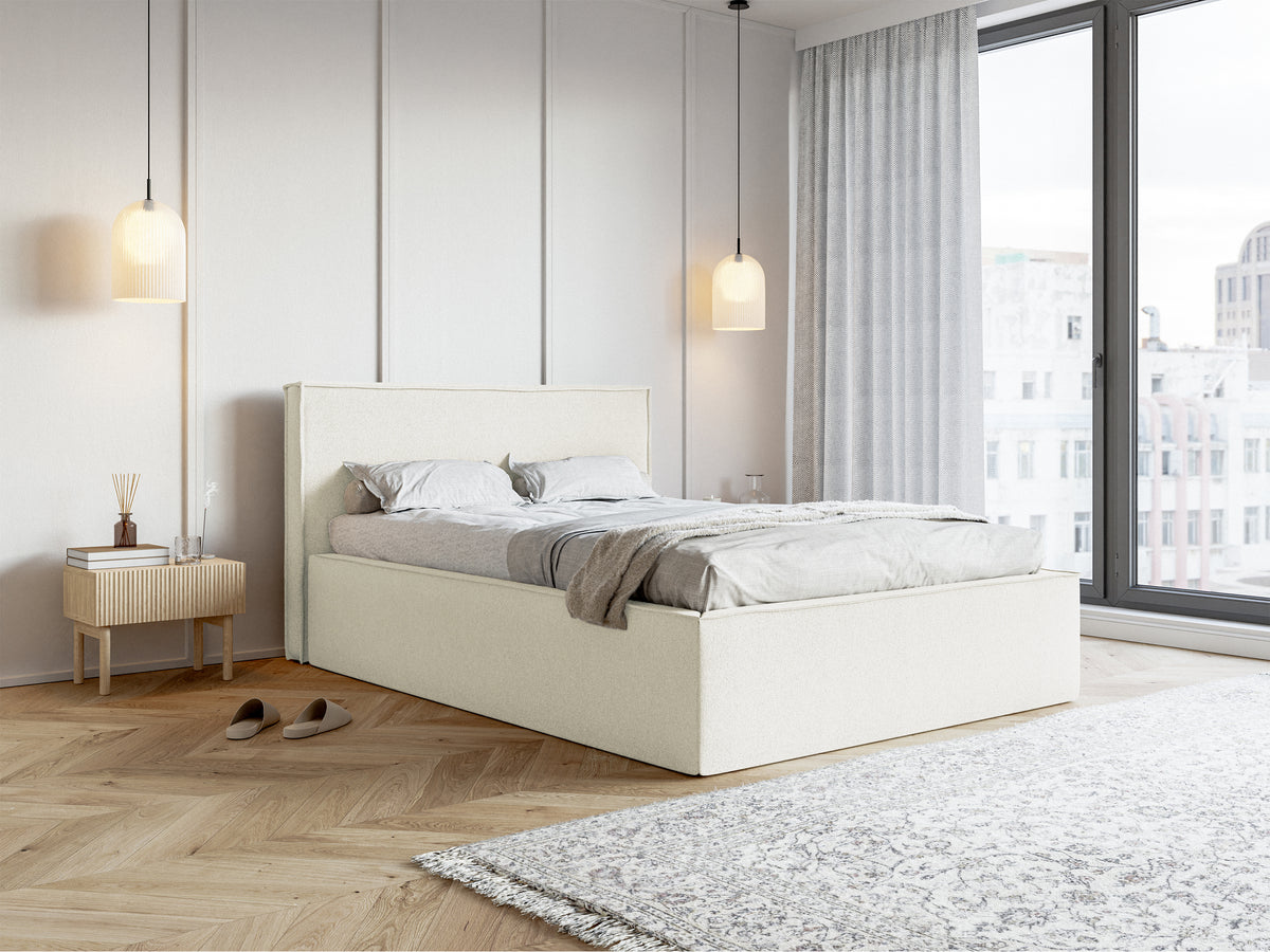 Polsterbett 140x200 cm Lucera mit Stauraum, cremefarbenes Chenille