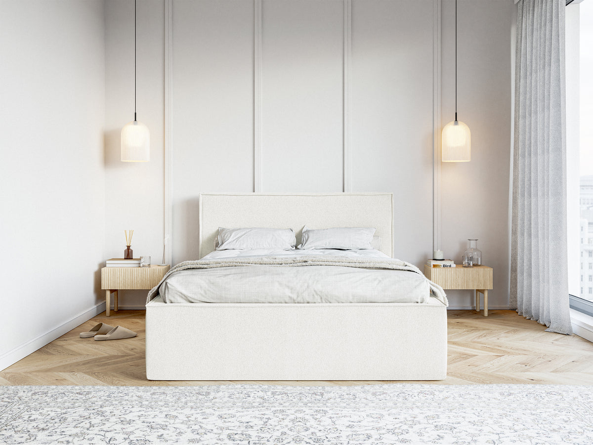 Polsterbett 140x200 cm Lucera mit Stauraum, cremefarbenes Chenille