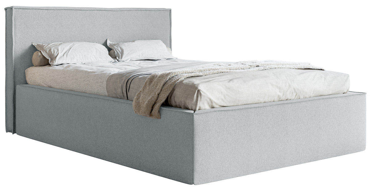 Gepolstertes Bett 140x200 cm Lucera mit Stauraum, grauer Chenille-Stoff
