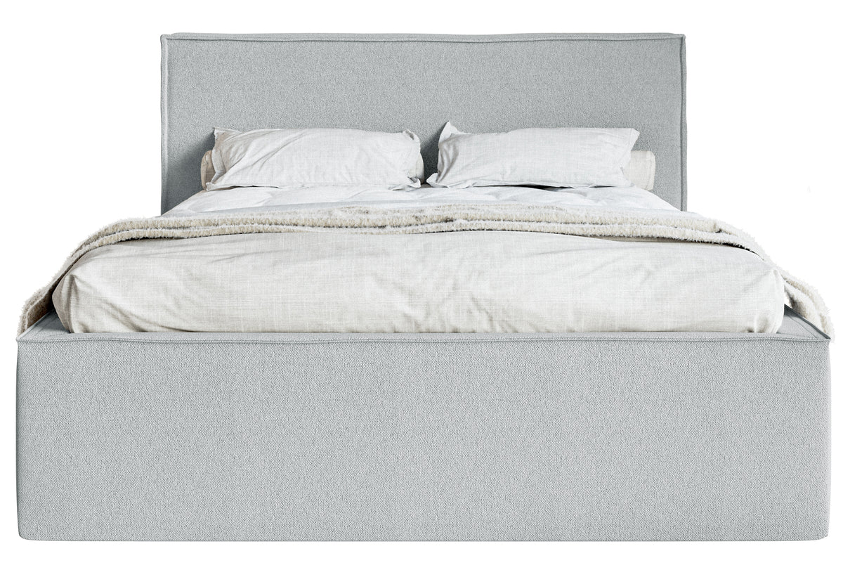 Gepolstertes Bett 140x200 cm Lucera mit Stauraum, grauer Chenille-Stoff
