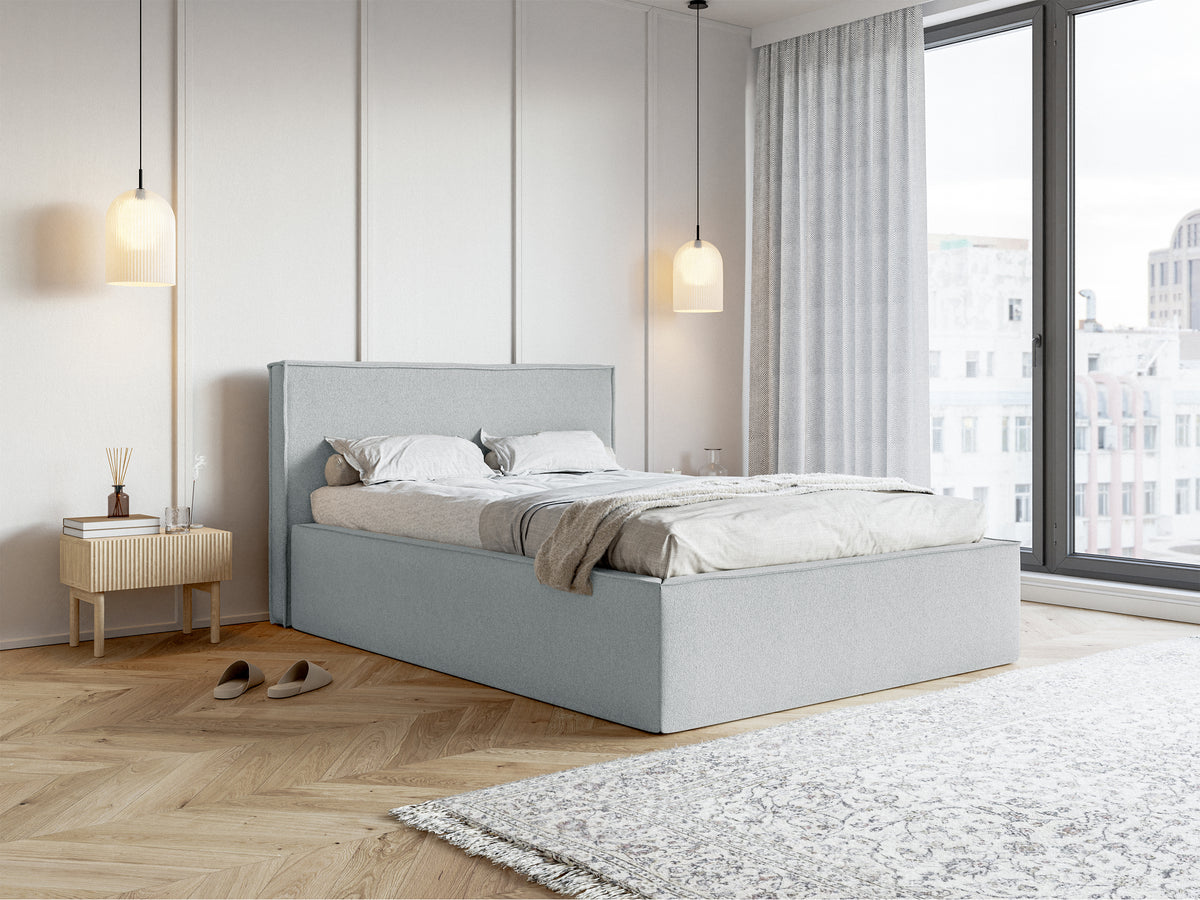 Gepolstertes Bett 140x200 cm Lucera mit Stauraum, grauer Chenille-Stoff