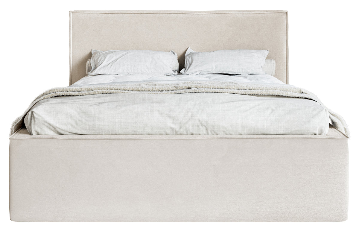 Lit tapissé 160x200 cm Lucera avec rangement, velours hydrofuge gris beige