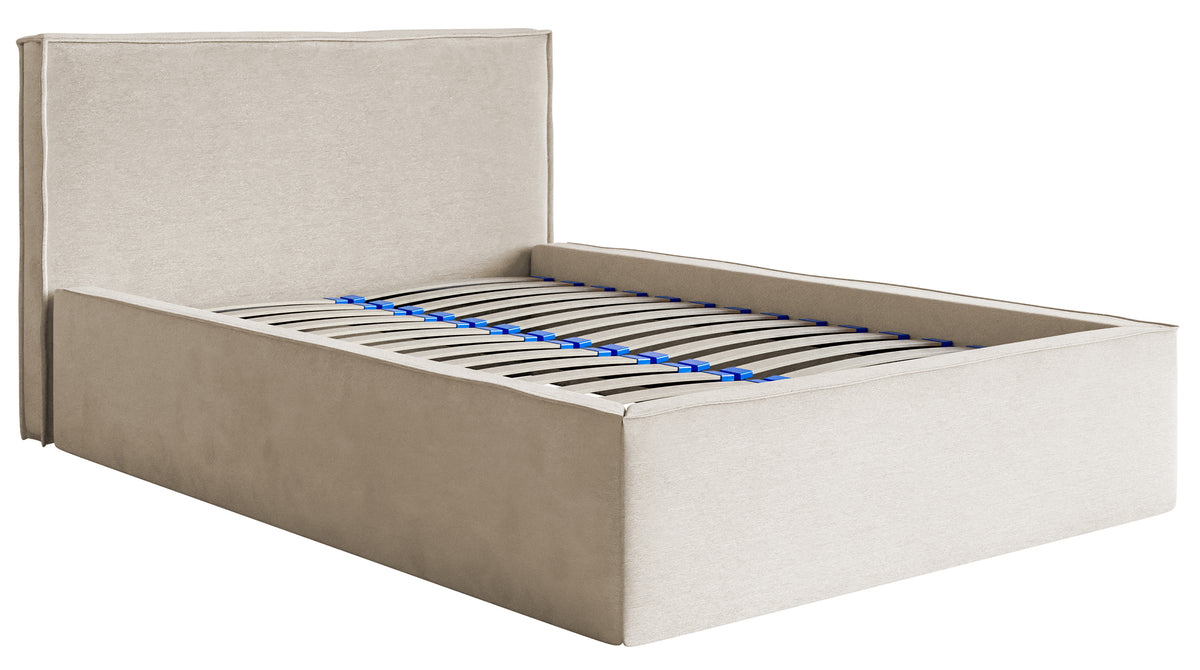 Lit tapissé 160x200 cm Lucera avec rangement, velours hydrofuge gris beige